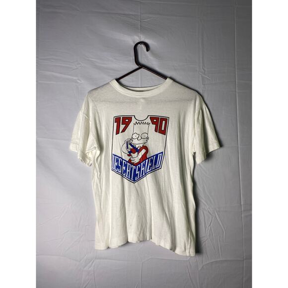 Vintage 1990s Gulf War Bart Simpson Desert Shield White T-shirt Women's Medium - Picture 1 of 2